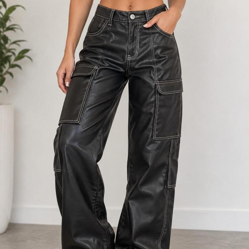 Hunter and Brown Black Baggy Faux Leather Cargo Pants 🖤